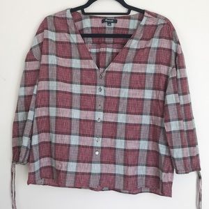 Madewell Morningview tie sleeve plaid shirt Small